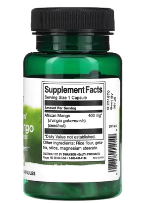 African Mango, 400mg, 60 Cápsulas, Swanson