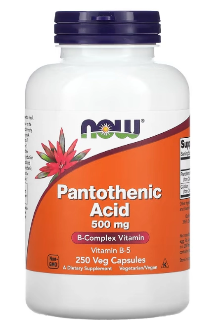 Ácido Pantotênico 500mg, 250 Cápsulas, Now
