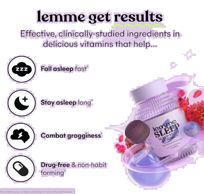 Lemme Sleep, Melatonina 5mg com Elderberry, Magnesium, L-Theanine e Lavanda, 60 Gomas Sabor Frutas Vermelhas