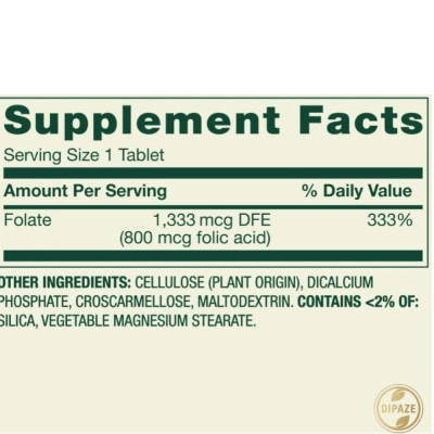 Folate DFE 1.333 mcg, Ácido Fólico 800mcg, 400 comprimidos, Spring Valley