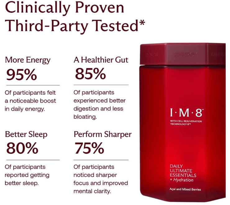 kit IM8 Daily Ultimate Essentials, Multivitamínico Multifuncional, 30 porções, Com Colher medidora e copo incluídos