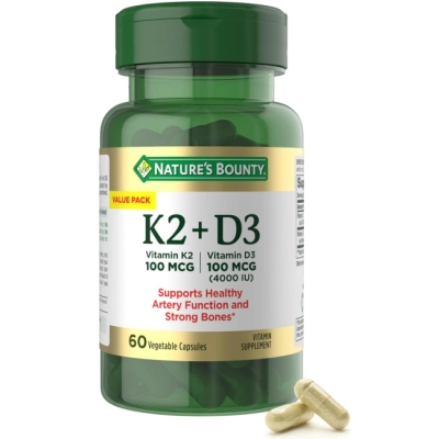 Vitamina D3 4000UI + K2 100mg, 60 Cápsulas, Nature's Bounty