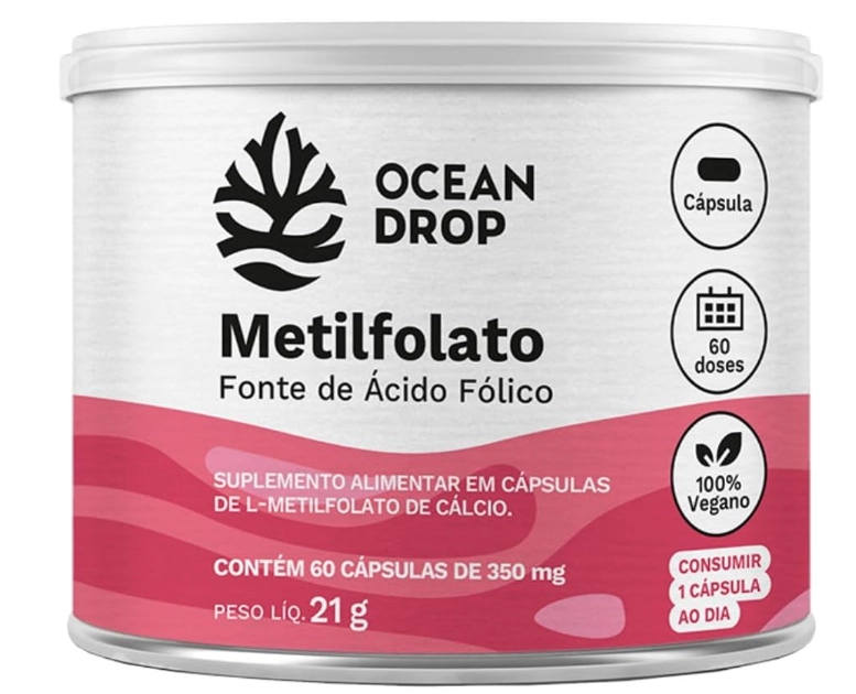 Metilfolato Vitamina B9, Fonte de Ácido fólico, 60 Cápsulas, Ocean Drop