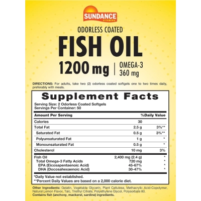 Fish Oil (Ômega-3), 1200mg, 100 Softgels, Sabor Limão, Sundance