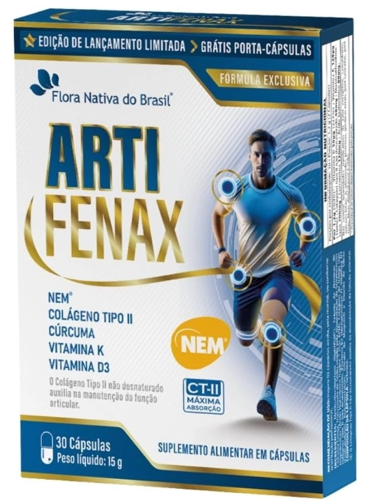 Artifenax, com NEM, Colágeno Tipo II, Curcumina, Vitminas D3 e K2, 30 Cápsulas, Flora Nativa