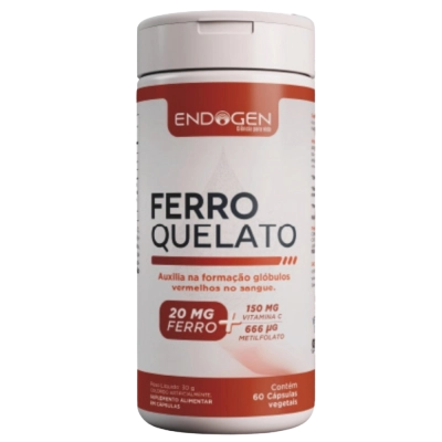 Ferro Quelato 20mg + Vitamina C 150mg + Metilfolato 666mg, 60 Cápsulas, Endogen