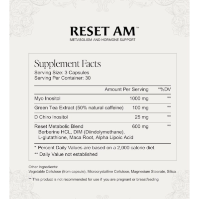 Reset AM Metabolism and Hormone, Metabolismo e Equilíbrio Hormonal, Regulação do Apetite, 90 Cápsulas, Paulina Fitness