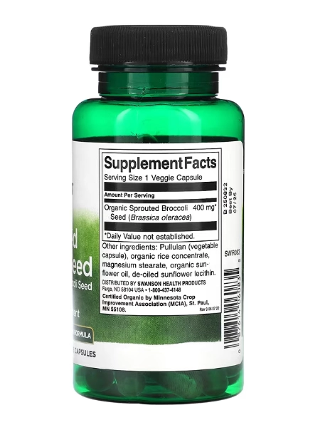 Semente de Brócolis Brotada, Sprouted Broccoli Seed, 400mg, 60 Cápsulas, Swanson