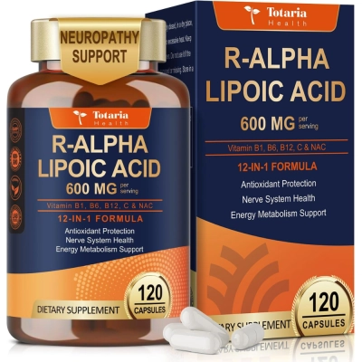 Ácido R-Alfa Lipóico, 12 em 1, 600mg, 120 Cápsulas, Totaria Health