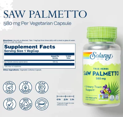Saw Palmetto, 580mg, 100 VegCaps, Solaray