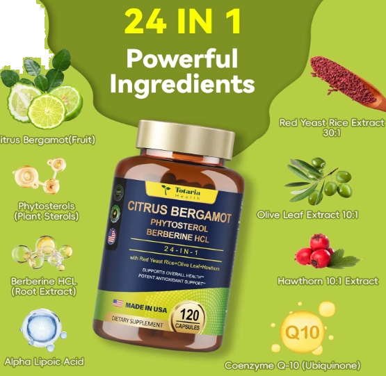Citrus Bergamot, Antioxidantes para  Sistema Imunológico, Bergamota e Esteróis e Estanóis, 120 Capsulas, Totaria Health