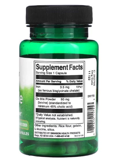 Ox Bile, 90mg, 60 cápsulas, Swanson