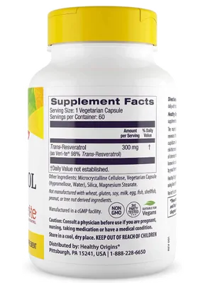 Resveratrol 300mg, 60 Cápsulas, Healthy Origins
