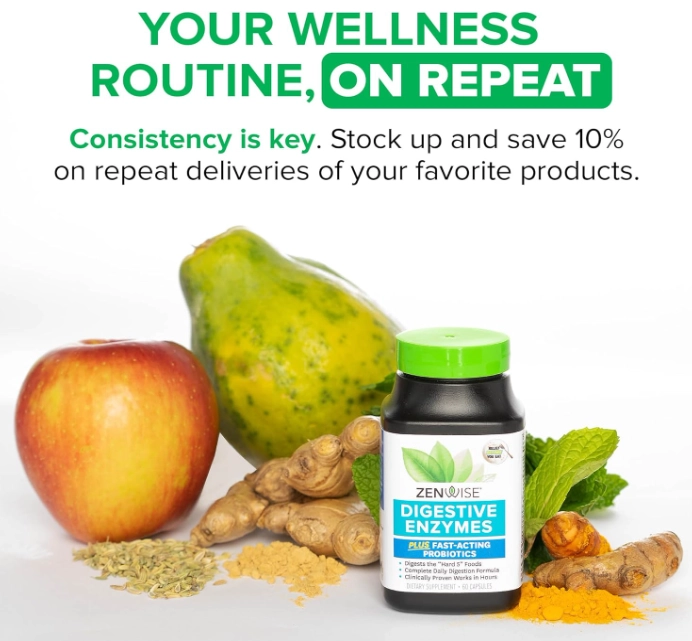Digestive Enzymes, Enzimas Digestivas para Saúde Intestinal, 180 Cápsulas, Zenwise
