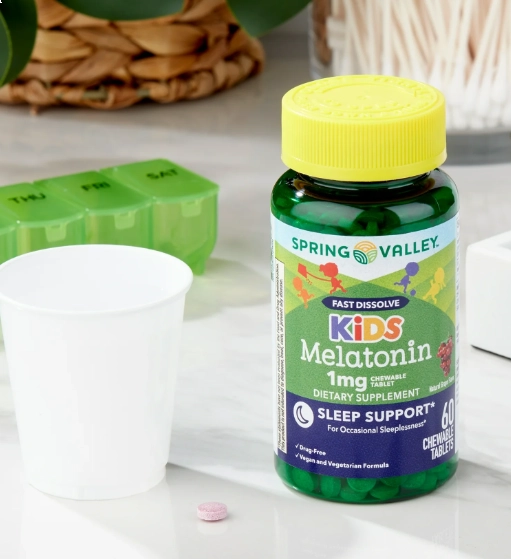 Melatonina Kids 1mg,  60 Tabletes Sabor Uva, de Dissolução Rápida, Spring Valley