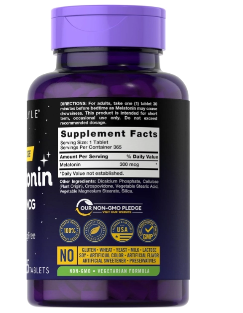 Melatonina 300mcg, 365 Tabletas, Carlyle
