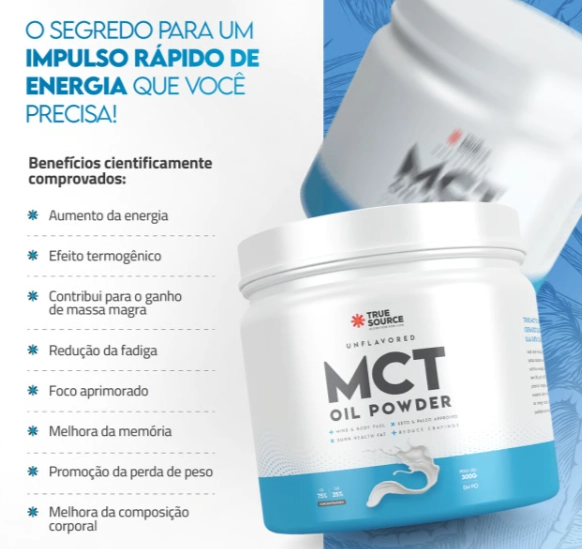 True MCT Oil Powder, Sem Sabor, 300g, True Source