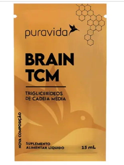 Brain TCM, óleo de coco, Caixa com 20 Saches, PuraVida