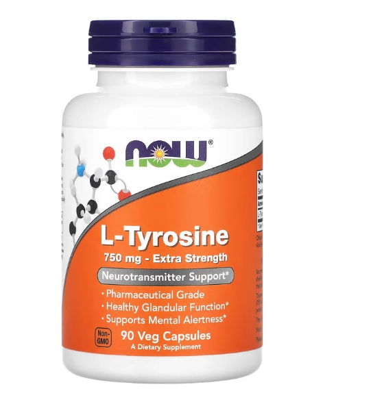 L-Tirosina Força Extra, 750mg, 90 Cápsulas, Now