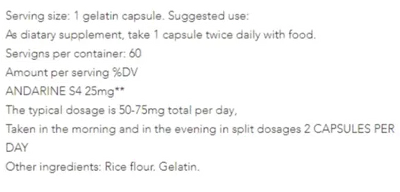Andarine S4, 25mg, 60 Capsulas, Dragon Elite