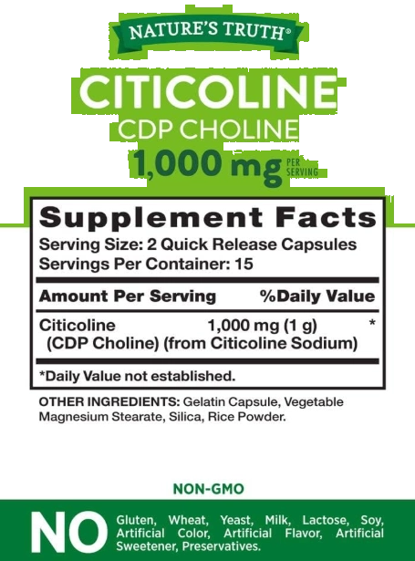 Citicoline 1000mg, 30 Cápsulas, Natures Truth