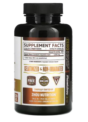 Raiz de Maca Orgânica (Maca Root), 120 Cápsulas, Zhou Nutrition