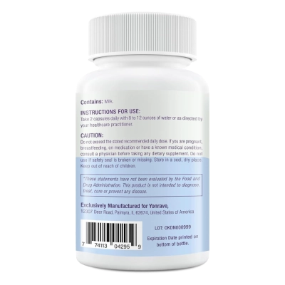 Suplemento de Colostro Bovino 1300 mg por porção, 60 Cápsulas, Yonrave