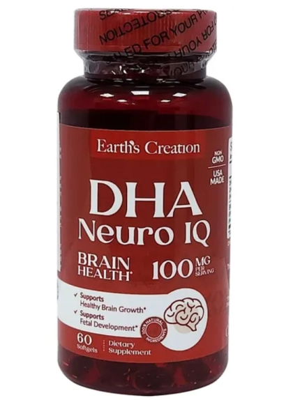 DHA Neuro IQ 100mg, 60 Cápsulas, Earth's Creation