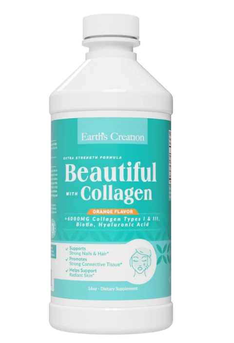 Beautiful Collagen, Colágeno Líquido 6000 com Biotina, 473ml Sabor Laranja, Earth's Creation