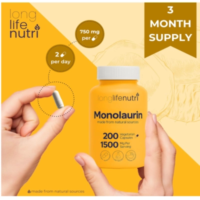 Monolaurin 1500mg,  Defesa Natural e Equilíbrio Intestinal, 200 Cápsulas, LongLifeNutri 