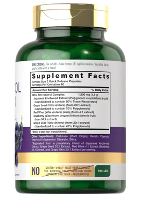 Resveratrol 1800mg, 180 cápsulas, Carlyle