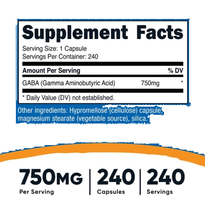 Gaba 750mg, 240 Cápsulas - Nutricost 