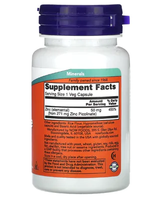 Picolinato de Zinco, 50mg, 30 Cápsulas, Now