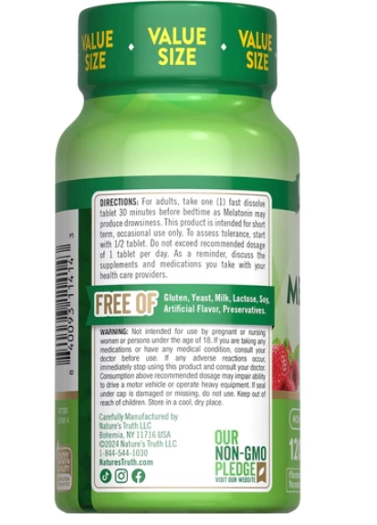 Melatonina 12mg, 120 comprimidos de dissolução rápida, Nature's Truth