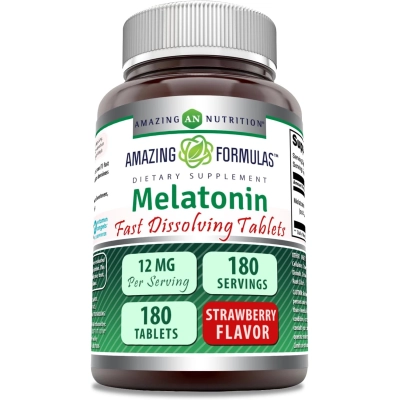Melatonina 12mg, 180 Tablets, Sabor Morango, Amazing Formulas