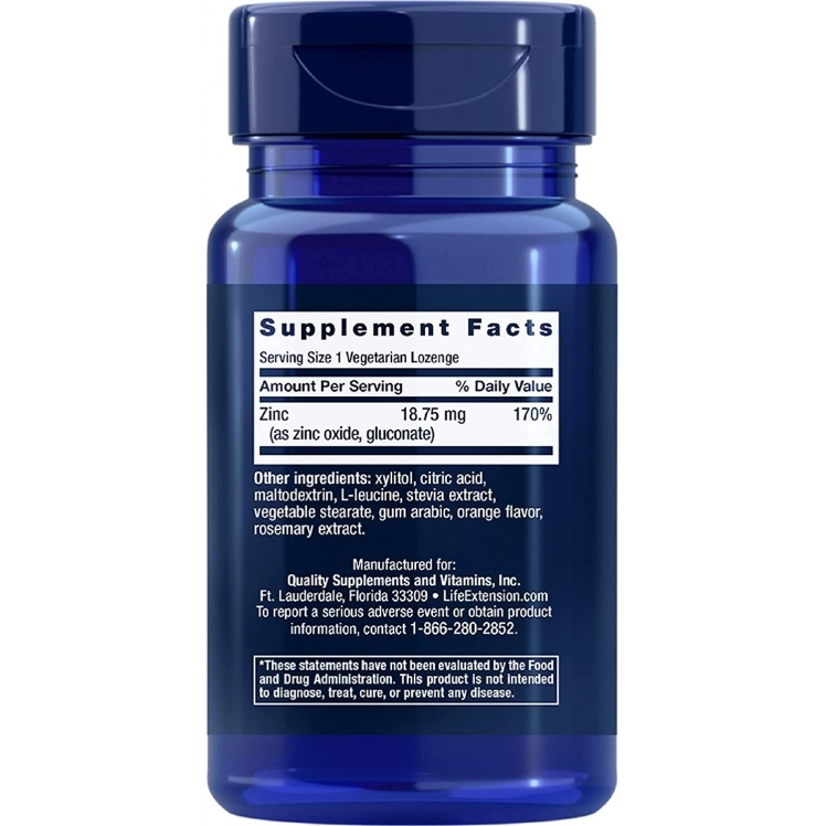 Zinc Lozenges 18.75mg  (Laranja Cítrica) 60 Pastilhas, Life Extension