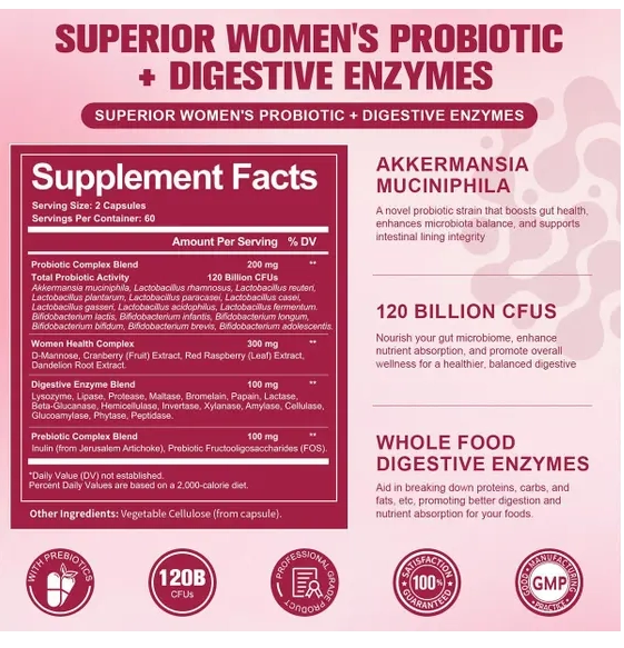 Probiotics Womens, Probióticos para Mulheres 120 bilhões CFUs, 120 Capsulas, Totaria Health