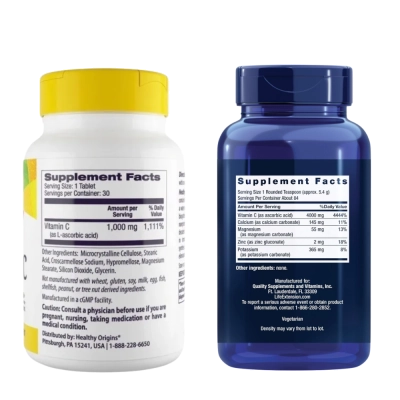 Kit Imunidade e Antioxidante, Vitamina C 1000mg + Vitamina C Tamponada 4000mg, Healthy Origins + Life Extension