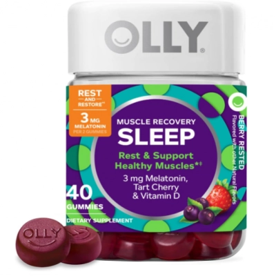 Melatonina 3mg, Para Suporte Muscular para Sono e Dor, 40 Gomas Sabor Frutas Vermelhas, OLLY