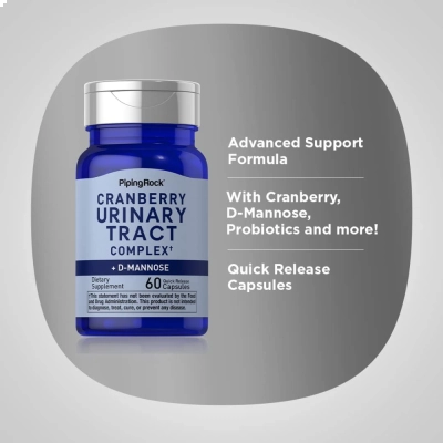 Cramberry Urinary Tract Complex + D-Mannose,  60 Cápsulas - Piping Rock