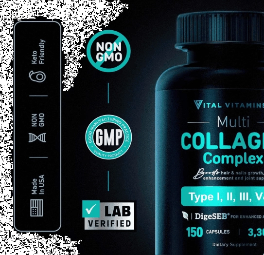 Multicolágeno Tipos I, II, III, V, X, 150 Cápsulas, 3300mg, Vital Vitamins
