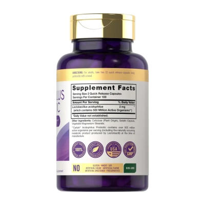 Acidophilus 500 Million UFCs, Saúde Intestinal, Imunidade e Digestão, 200 Cápsulas, Carlyle