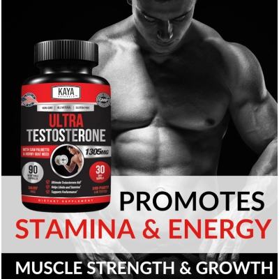 Ultra Testosterone com ongkat Ali, Horny Goat Weed e Tribulus, 180 Cápsulas, Kaya Naturals