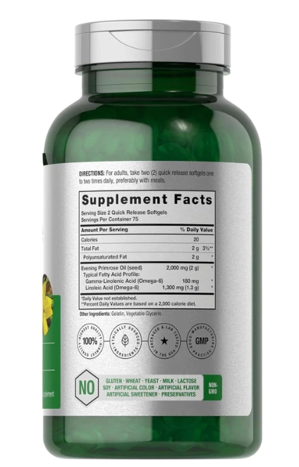Óleo de prímula, Evening primrose, 2000mg, 150 cápsulas, Horbaach
