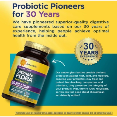 Ultimate Flora Probiotic Colon Care, Probiótico para Cuidados com o cólon, 80 bilhões de UFC, 30 Cápsulas, Renew Life