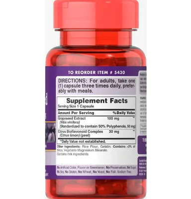 Grapeseed, Extrato de Semente de Uva 100mg, 50 Cápsulas, Puritan's Pride