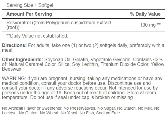 Resveratrol, 100Mg, 60 Cápsulas, Puritan's Pride