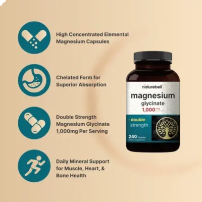 Magnésio Glicinato 1000mg, Relaxamento, Qualidade do Sono e Equilíbrio Diário, 240 Cápsulas, NatureBell