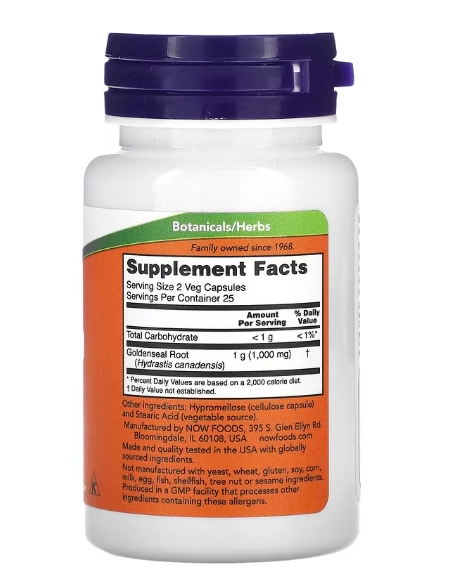 Goldenseal Root 500mg, 50 Cápsulas, Now