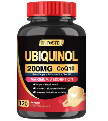 Ubiquinol, Coenzima CoQ10 200mg, Com Vitamina E,  PQQ e Pimenta Preta, 120 Softgels, Dr Foster